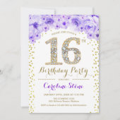 Invitation 16e fête d'anniversaire - Blanc or violet (Devant)