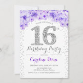 Invitation 16e fête d'anniversaire - Blanc Silver violet (Devant)