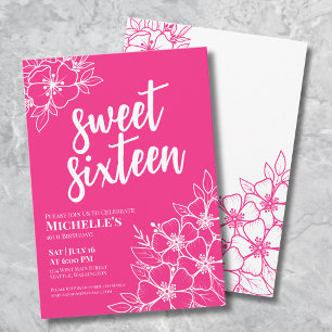 Invitation 16e fête d'anniversaire de Hot Pink Sweet sixteen