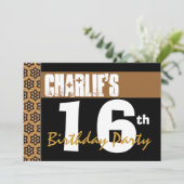Invitation 16e fête d'anniversaire Gold Black moderne 2B6 (Debout devant)