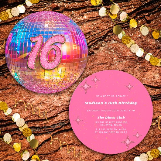 Invitation 16e fête d'anniversaire Gold rose Parties scintill
