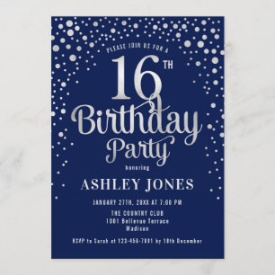 Invitation 16e fête d'anniversaire - Marine & Silver