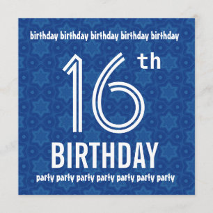 Invitation 16e fête d'anniversaire Moderne Géométrique Bleu W