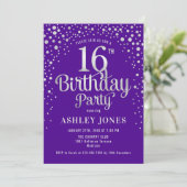 Invitation 16e fête d'anniversaire - Purple & Silver (Debout devant)