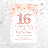 Invitation 16e fête d'anniversaire - Rose blanche or