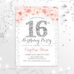 Invitation 16e fête d'anniversaire - Rose d'argent blanc<br><div class="desc">16e anniversaire invitation pour fille. Design floral élégant en faux parties scintillant argent et blanc. Comprend du bois de diamant,  des roses roses et des confettis roses. Parfait pour une célébration anniversaire de sweet sixteen glamour.</div>