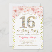 Invitation 16e fête d'anniversaire - Rose or blanc (Devant)
