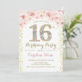 Invitation 16e fête d'anniversaire - Rose or blanc (Debout devant)
