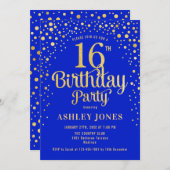 Invitation 16e fête d'anniversaire - Royal Blue & Gold (Devant / Derrière)