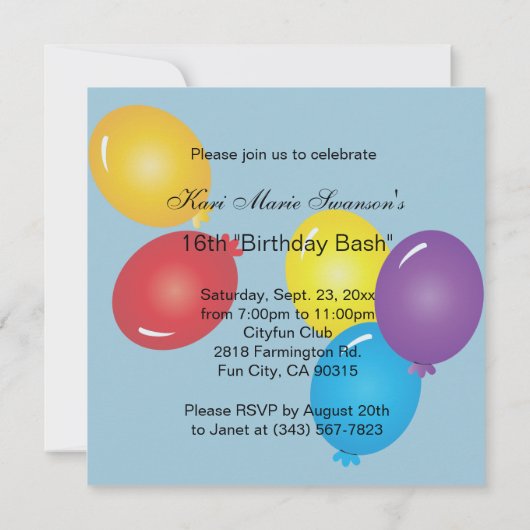Invitation 16e Fille Anniversaire (Dos)
