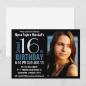 Invitation 16e parti : Cute Mod Blue et Black Photo Sweet (Devant / Derrière)