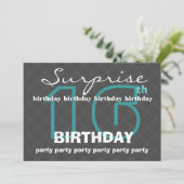 Invitation 16e SURPRISE Anniversaire Charbon Turquoise modern (Debout devant)