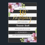 Invitation 16ème Ado d'invitation d'anniversaire floral<br><div class="desc">16ème Invitation d'anniversaire pour Madame de l'adolescence de fille. Noir et invitation de fête d'anniversaire d'or. Parties scintillantes d'or. Fleur florale d'aquarelle pourpre. Rayures noires et blanches. Digitals imprimables. Pour davantage de personnalisation,  cliquez sur svp la "personnaliser il" bouton et utilisez notre outil de conception pour modifier ce modèle.</div>