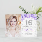 Invitation 16ème Anniversaire Avec Photo - Silver Purple (Debout devant)