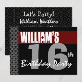 Invitation 16ème Argent noir rouge moderne W1701 (Devant / Derrière)