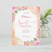 Invitation 16ème BlushPink Flowers Boho Élégante fête d'anniv (Debout devant)