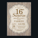 Invitation 16ème bois d'invitation d'anniversaire de surprise<br><div class="desc">16ème arrière - plan en bois d'invitation d'anniversaire de surprise rustique. Fête d'anniversaire adulte. Invitation de coup d'anniversaire d'homme. 13ème 16ème 18ème 20ème 21ème 30ème quarantième cinquantième soixantième soixante-dixième quatre-vingtième quatre-vingt-dixième 100th, tout âge. Pour davantage de personnalisation, cliquez sur svp la "personnaliser il" bouton et utilisez notre outil de conception...</div>