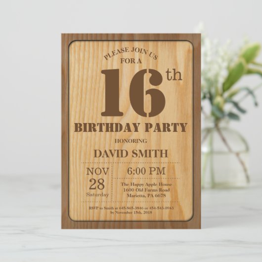 Invitation 16ème bois rustique de cru d'invitation (Debout devant)