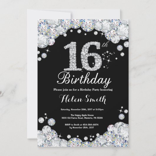 Invitation 16ème Diamant d'argent de tableau d'invitation (Devant)
