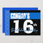 Invitation 16ème Étoiles bleues lumineuses modernes 2B2A de (Devant / Derrière)