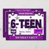 Invitation 16ème FÊTE D'ANNIVERSAIRE POUR des FILLES - PLAQUE (Devant / Derrière)