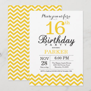 Invitation 16ème Jaune Chevron d'invitation d'anniversaire