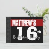 Invitation 16ème Le blanc noir rouge moderne d'anniversaire (Debout devant)