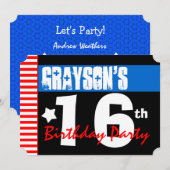 Invitation 16ème Le rouge moderne de fête d'anniversaire (Devant / Derrière)