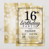 Invitation 16ème Parties scintillantes d'or d'invitation (Devant / Derrière)