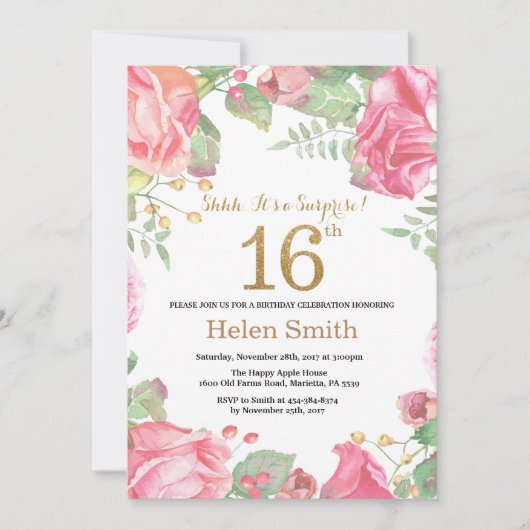 Invitation 16èmes parties scintillantes d'or d'anniversaire (Devant)