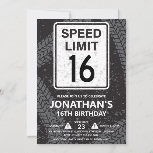 Invitation 16th Birthday Party for Boy (Devant)