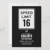 Invitation 16th Birthday Speed Limit Black and White Sign (Devant)