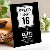 Invitation 16th Birthday Speed Limit Black and White Sign