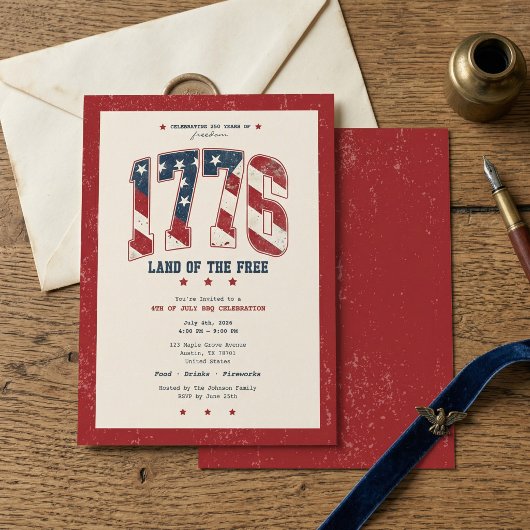Invitation 1776 4th of July Independence Day BBQ Party