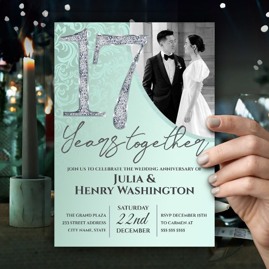 Invitation 17 ans d'anniversaire de mariage vert