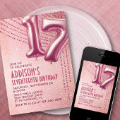Invitation 17e anniversaire Ado fille Rose or