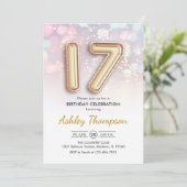Invitation 17e anniversaire - Ballons d'or Lumières roses (Debout devant)