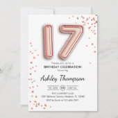 Invitation 17e anniversaire - Ballons d'or Rose (Devant)