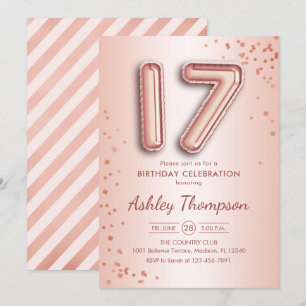 Invitation 17e anniversaire - Ballons d'or Rose