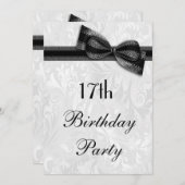 Invitation 17e anniversaire Damask et Faux Bow (Devant / Derrière)