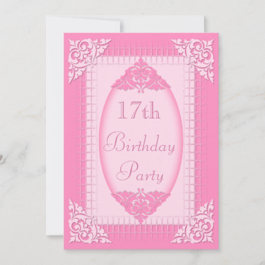 Invitation 17e anniversaire d'élégance rose fille (Devant)