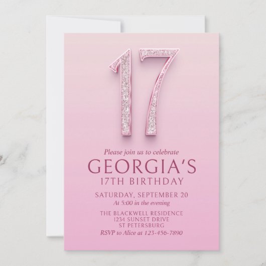 Invitation 17e anniversaire Diamants roses (Devant)