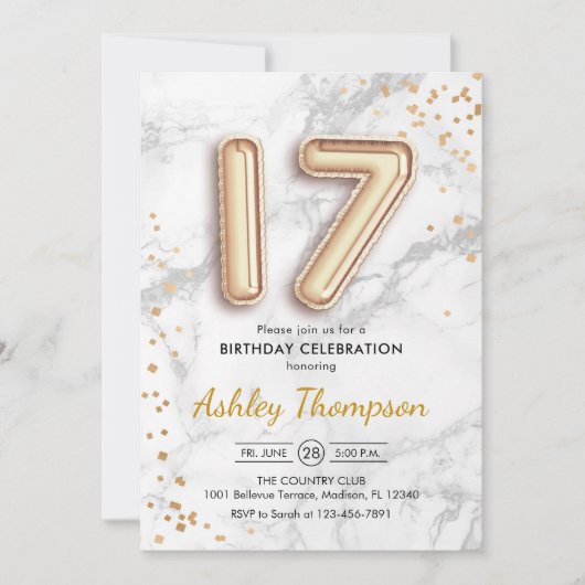 Invitation 17e anniversaire - Effet de marbre des Ballons d'o (Devant)