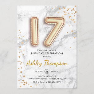 Invitation 17e anniversaire - Effet de marbre des ballons d'o