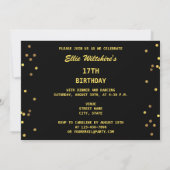 Invitation 17e anniversaire Faux Gold Foil Confetti Noir (Dos)