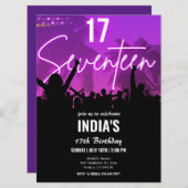 Invitation 17e anniversaire fête Pink Neon (Devant / Derrière)