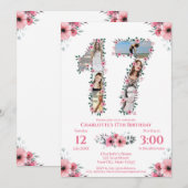 Invitation 17e anniversaire fille photo Collage rose Fleur bl (Devant / Derrière)