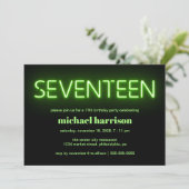 Invitation 17e anniversaire Green Neon Lights Party (Debout devant)