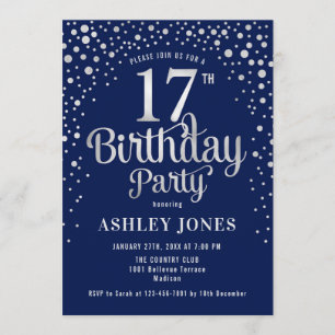 Invitation 17e anniversaire - Navy & Silver