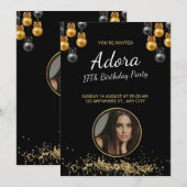 INVITATION 17E ANNIVERSAIRE NOIR ÉLÉGANT ET MODERNE AVEC BALL (Devant / Derrière)